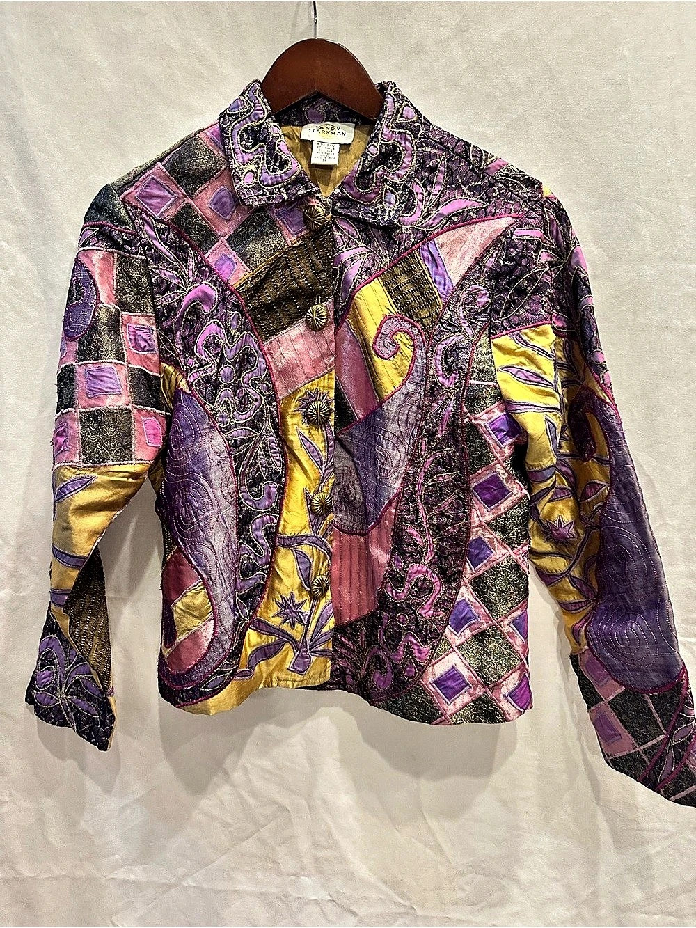 Sandy Starkman Silk Patchwork Jacket in Purple & Pink Size Medium